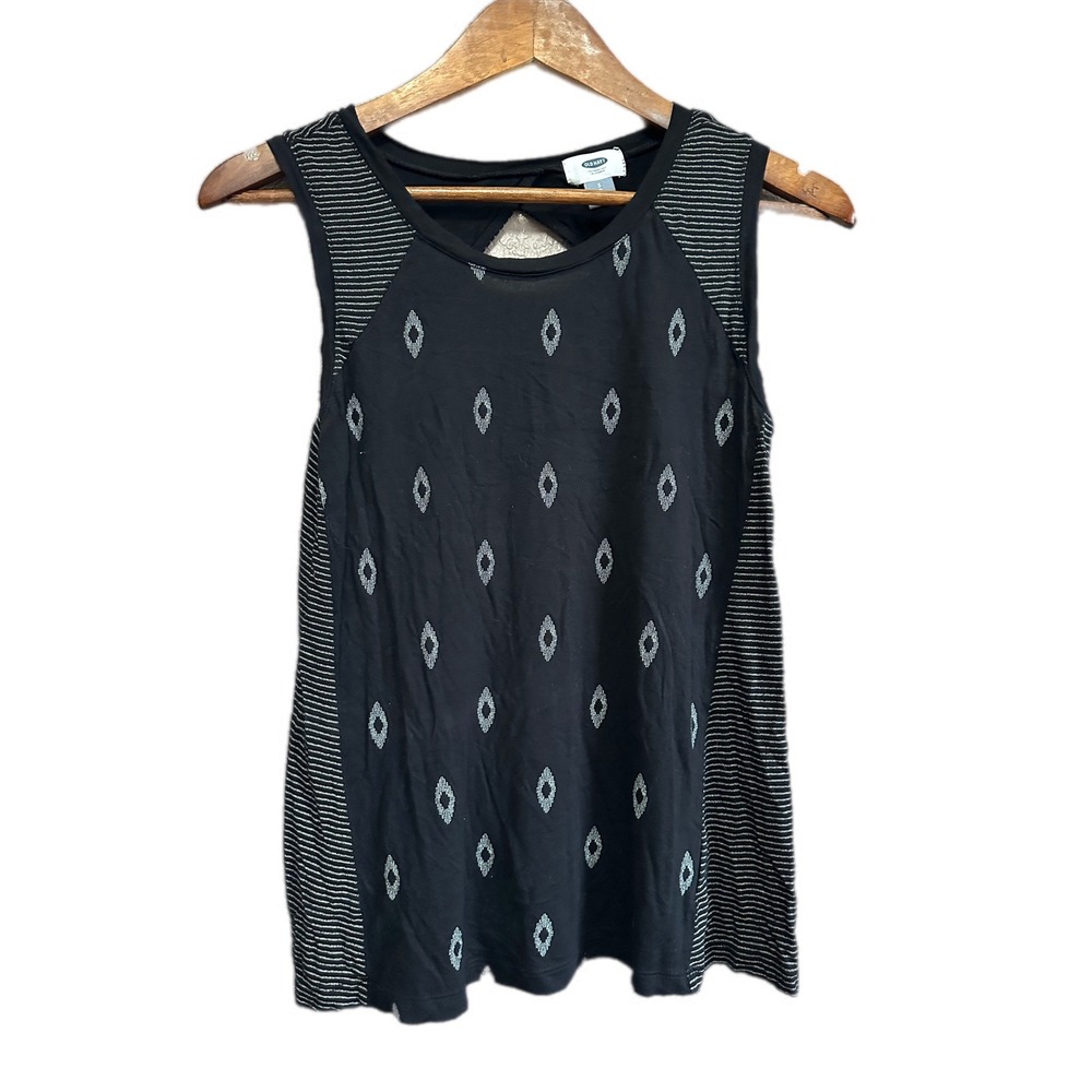 Old Navy Women Black Diamond Print Sleeveless‎ Cutout Back Tank Top Small
